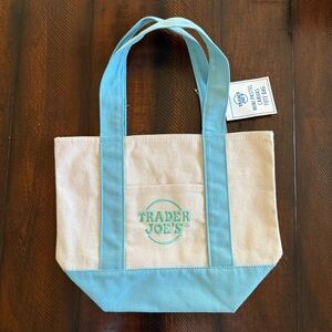 Cream & Light Blue Mini Canvas Tote Bag